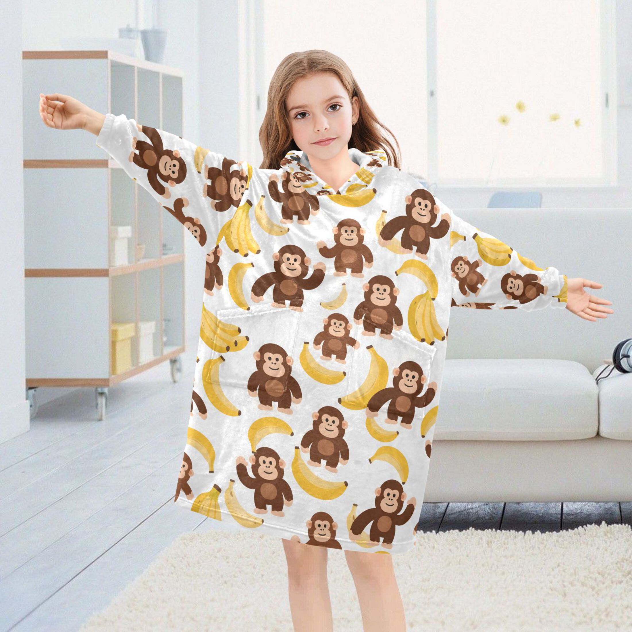 joogoo Wearable Blanket Hoodie for Cartoon Monkey Bananas Cute Oversized Sherpa Hooded 3-14 YR M