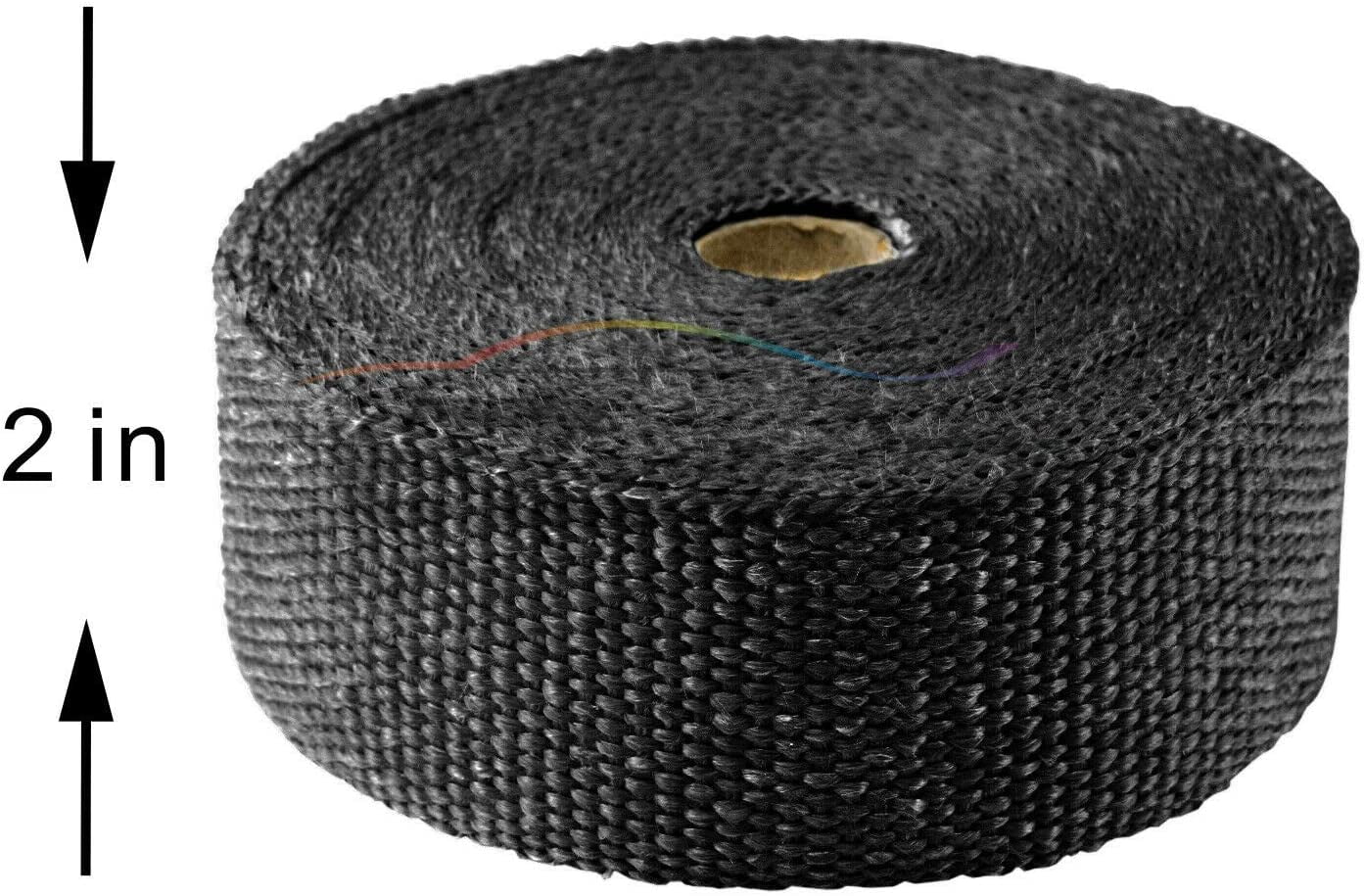 WHITE High Temperature Header Exhaust Pipe Insulation Wrap Kit: 2 Rolls  each 2 INCH WIDE X 25 FEET LONG with Stainless Steel Zip Ties Kit- Thermal  Zero - WT116225TKX2