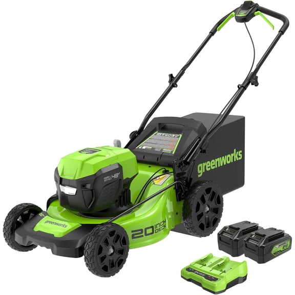 Greenworks 48V (24V x 2) 20" Brushless Cordless (Push) Lawn Mower (LED Headlight), (2) 4.0Ah Batteries and Dual Port Rapid Charger Included (200+ Compatible Tools)