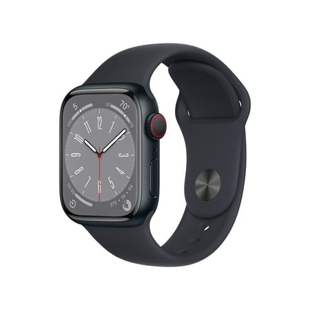 Apple Watch Series 8 GPS + Cellular 41mm Midnight Aluminum Case with Midnight Sport Band - M/L. Fitness Tracker, Blood Oxygen & ECG Apps, Always-On Retina Display