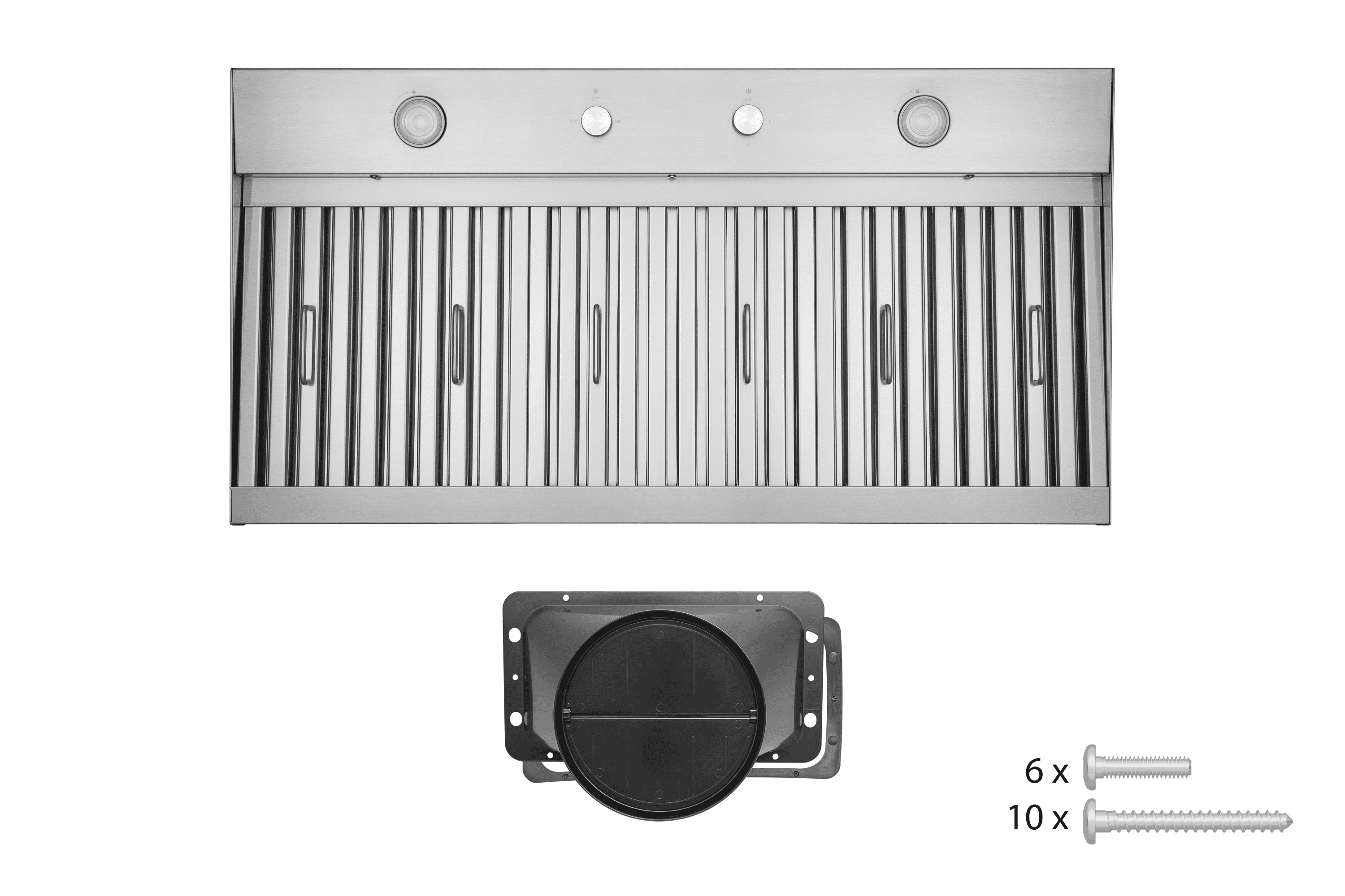 Hauslane Range Hood Insert 36 inch,Stainless Steel Built-In Range Hood with 3-SPEED Dual Control Knobs,Dishwasher-safe baffle filters,GU10 LED bulbs,6" Round Duct for Vented or Ductless