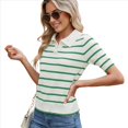 thumbnail image 2 of de Punto A Rayas de Corta para Mujer, Camiseta Corta con Cuello en V y Corte Entallado. Verde XL, 2 of 9