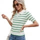 thumbnail image 2 of de Punto A Rayas de Corta para Mujer, Camiseta Corta con Cuello en V y Corte Entallado. Verde XL, 2 of 9