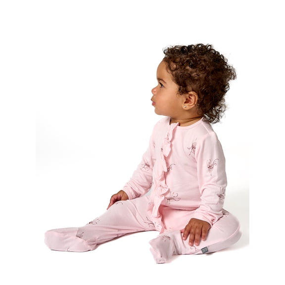 Modern Moments by Gerber Neutral Two-Way Zip Viscose Ruffled Sleep ´N Play Footed Pajamas, Sizes Newborn - 6/9 Months