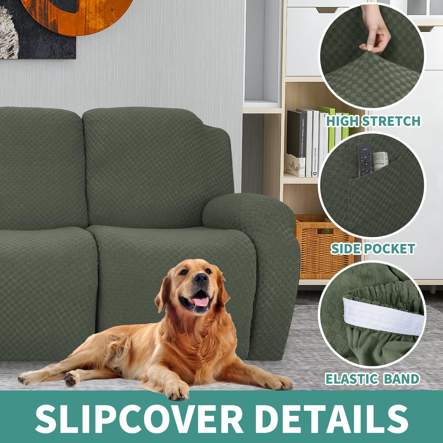 Joqmia Stretch Recliner Slipcover, Jacquard Fabric Recliner Sofa Cover with Elastic Bottom, Furniture Protector Fits Most Reclining