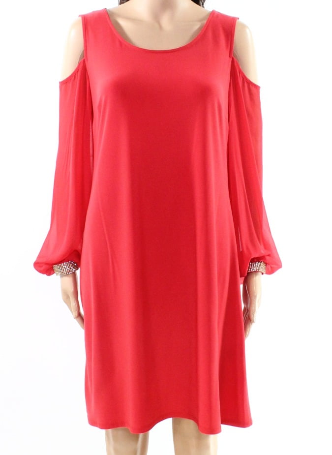 MSK Womens Cold-Shoulder Shift Dress with Necklace Reds 16, Winter Coral