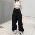 thumbnail image 3 of Mono de nailon de secado rápido, pantalones de paracaídas americanos de verano para mujer, pantalones deportivos casuales de cintura alta y pierna ancha con cordón, 3 of 6