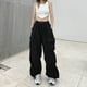 thumbnail image 3 of Mono de nailon de secado rápido, pantalones de paracaídas americanos de verano para mujer, pantalones deportivos casuales de cintura alta y pierna ancha con cordón, 3 of 6