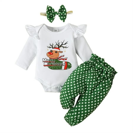 

Viworld Newborn Infant Baby Girl Christmas Outfit Merry Christmas Romper Polka Dots Pants Headband Clothes Set 0-3 Months