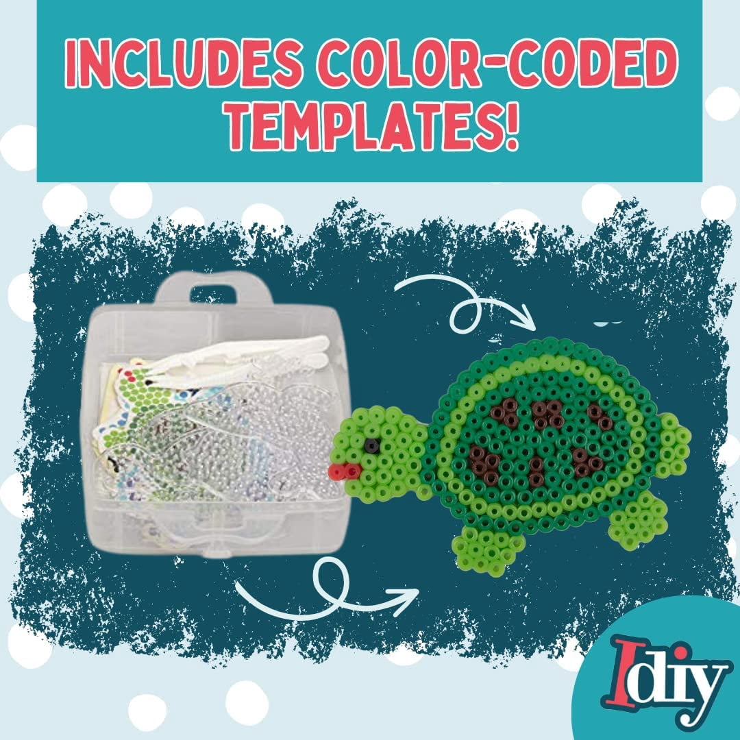 8,000 pc Fuse Bead Super Kit w/ Sea Animal Pegboards & Templates, Immediate Shipping - 12 Colors, 6 Peg Boards, Tweezers, Ironing Paper, Case - Works with Perler Beads- Great Gift, Pixel Art Project