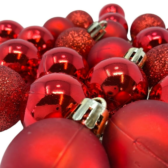 1 Inch Shiny, Matte & Glitter Red Plastic Christmas Ball Ornaments 24 Piece Set