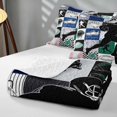 thumbnail image 4 of Manfei Boys Sport Quilt Full, Football Plaid Full Bedspread Sets, Teal Navy, Black Reversible 3 Pieces, 1 Coverlet and 2 Pillowcases, 4 of 7