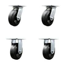 6 Inch Rubber on Steel Caster Set with Roller Bearings 2 Swivel 2 Rigid SCC