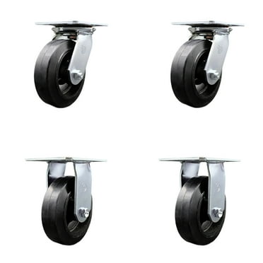 6 Inch Rubber on Steel Caster Set with Roller Bearings 2 Swivel 2 Rigid SCC