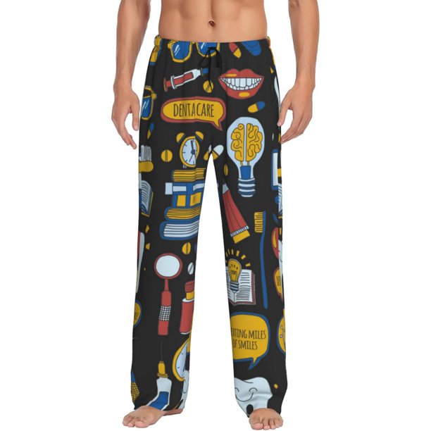 Balery Teeth Pantalones de pijama para hombre, pijama ultraligero, pantalón de descanso-Large
