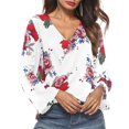thumbnail image 2 of Las mujeres casuales con cuello en V rematan las camisas de la suelta del la cinturo del lazo de la manga Hugo Camisa floral con cuello en V para mujer, 2 of 10