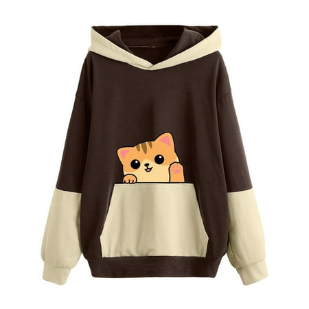 

Bospose Winter Sweatshirt Corset Top Brown Top Cute Sweatshirt Women S Autumn And Pullover Bottoming Hood Pet Print Large Size Loose Colorblock Sweater And Bottoming Pet Large Size Colorblock Sweater