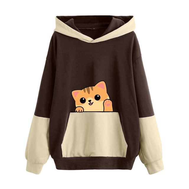 Sudadera Para Mujer Cuello Redondo Sudaderas Con Capucha de Gran Tamaño Sudadera Otoño Invierno Suéter Fondo Lindo Estampado de Mascotas Tamaño Grande Suéter Suelto Colorblock Odeerbi ODB138233