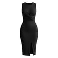thumbnail image 4 of Dvprdro Womens Casual Party Midi Dress Crew Neck Sleeveless Ruched High Waist Side Slit Fitted Dress Elegant Solid, 4 of 6