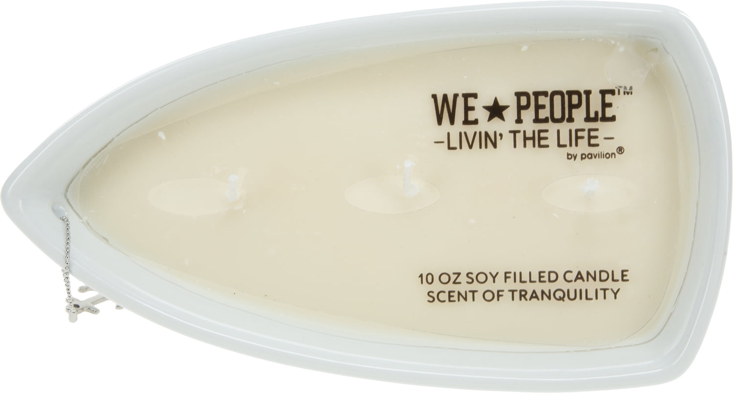 Pavilion Gift Company Triple Wick Candle in Ceramic Boat Dish, 10 Oz, 4"W x 2.75"H, Blue