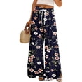 thumbnail image 2 of Palazzo Pants for Women 2026 Spring Summer Floral Print Elastic High Waist Wide Leg Loose Flowy Boho Beach Pants with Pockets, 2 of 7