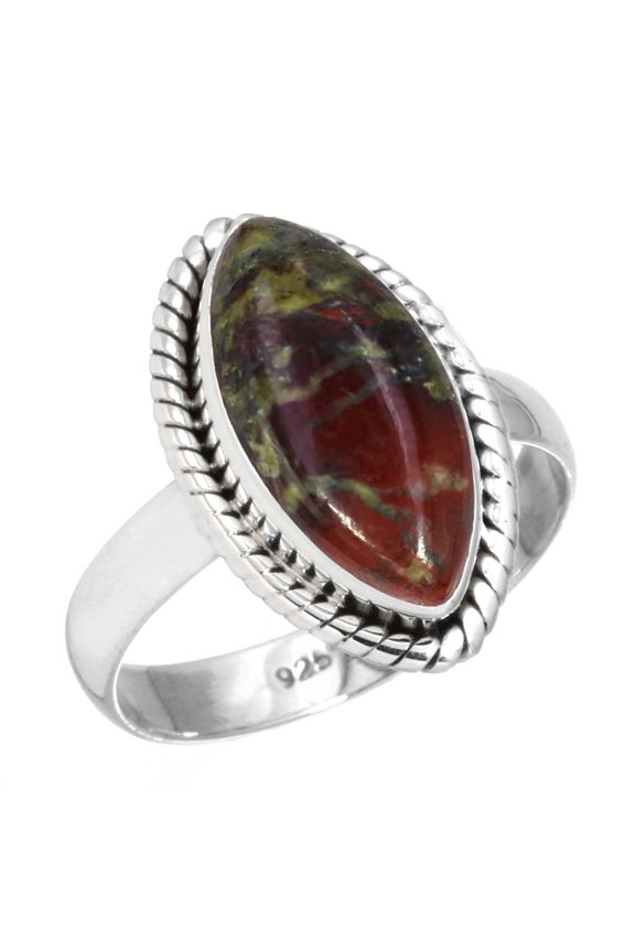 925 Sterling Silver Ring Natural Dragon Blood Jasper Handmade Jewelry