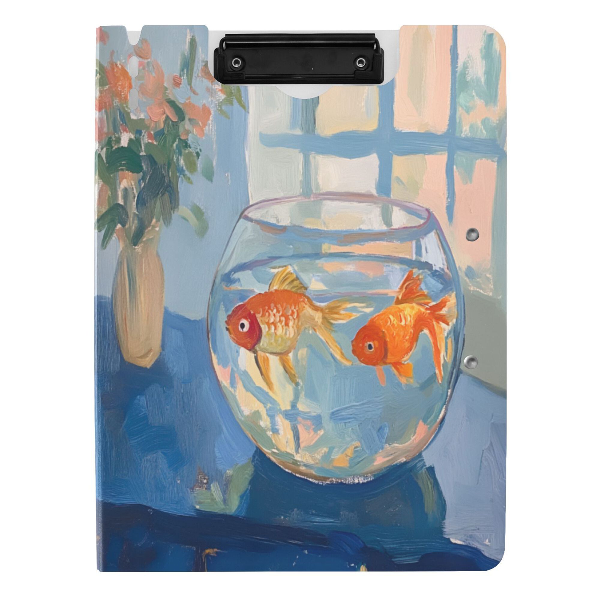 FORMRS A4 Clipboard Folder with Pen Holder Horizontal Foldable School Office Binder, Blue Goldfish