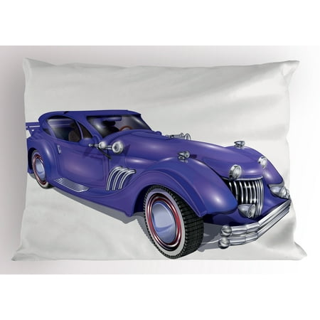 Cars Pillow Sham Custom Vehicle with Aerodynamic Design for High Speeds Cool Wheels Hood Spoilers, Decorative Standard Size Printed Pillowcase, 26 X 20 Inches, Violet Blue, by