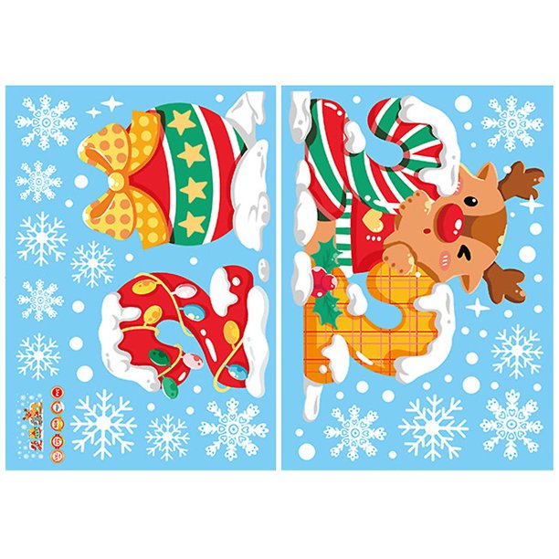 6 Pegatina navideña para ventana, decoración de pared de muñeco de nieve y Papá Noel con dibujos animados, pegatinas estáticas de vidrio artesanal, decoración navideña para invier