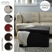 Simplify Faux Leather Double Folding Storage Ottoman in Black