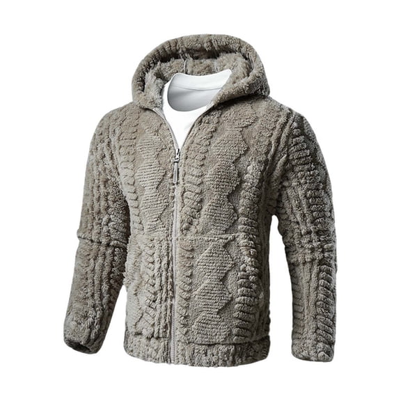 Chiccall Men's Fuzzy Jackets Soft Warm Fleece Zip Up Plushy Hoodie Long Sleeve Fall Winter Casual Knitted Sweater Coats with Pocket