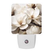 Magnolia Flower Night Lights, White Floral Smart Auto Dusk to Dawn Sensor Nightlights Plug-in Nightlight for Bedroom Bathroom Living Room Kitchen Hallway