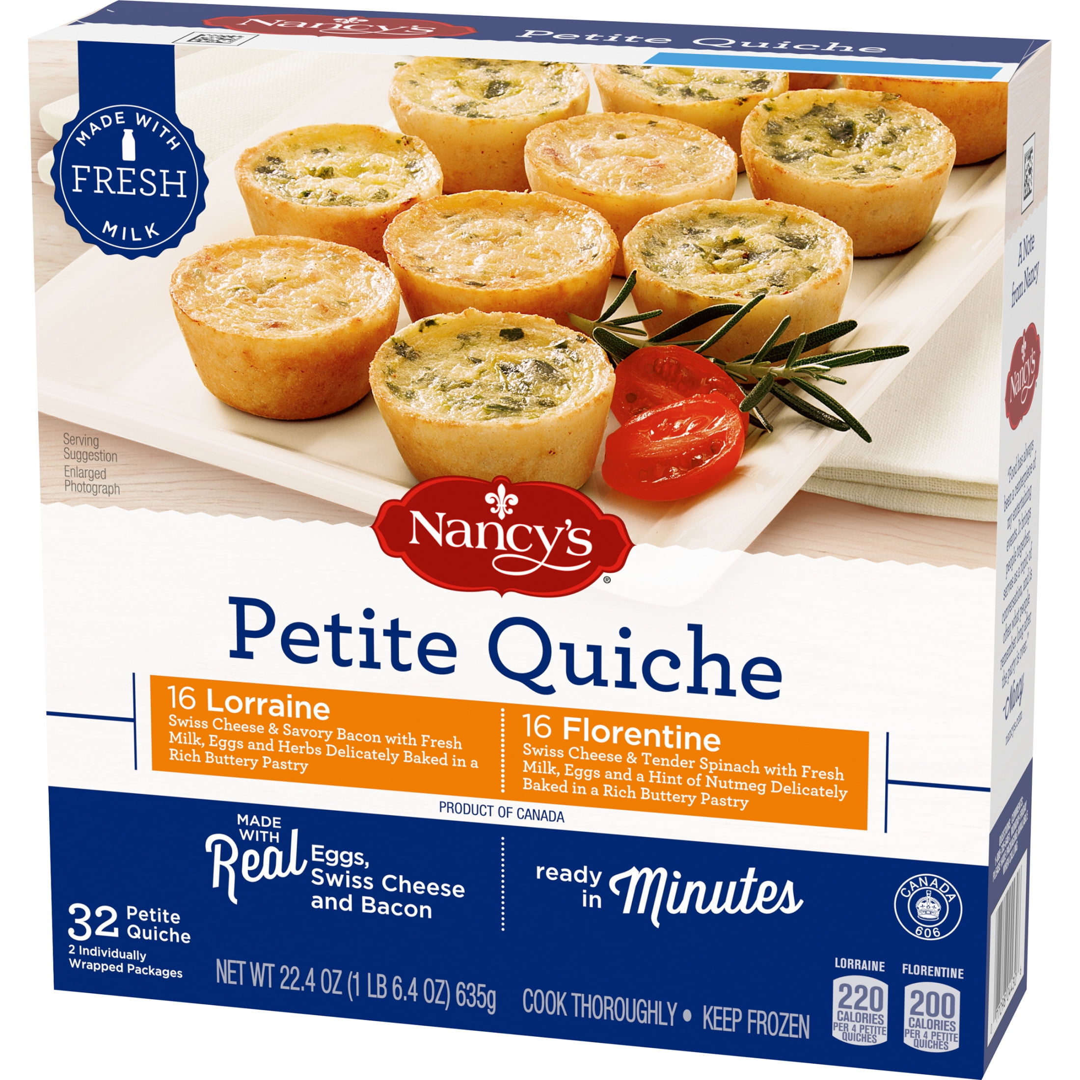 Nancy's Lorraine & Florentine Petite Quiche Frozen Snacks Variety Pack, 32 Count Box