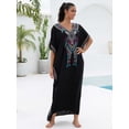 thumbnail image 2 of EDOLYNSA Long Mexican Embroidered Kaftan Dress Maxi Dubai Abaya Caftan Dresses Plus Size Swimsuit Cover up Beach Tunic, 2 of 9