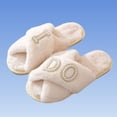thumbnail image 5 of JUSLIO Slippers for Women Non Slip Flat Sole House Slippers Crisscross Cross Strap Fuzzy Plush Open Toe Slides Slippers White, 5 of 6