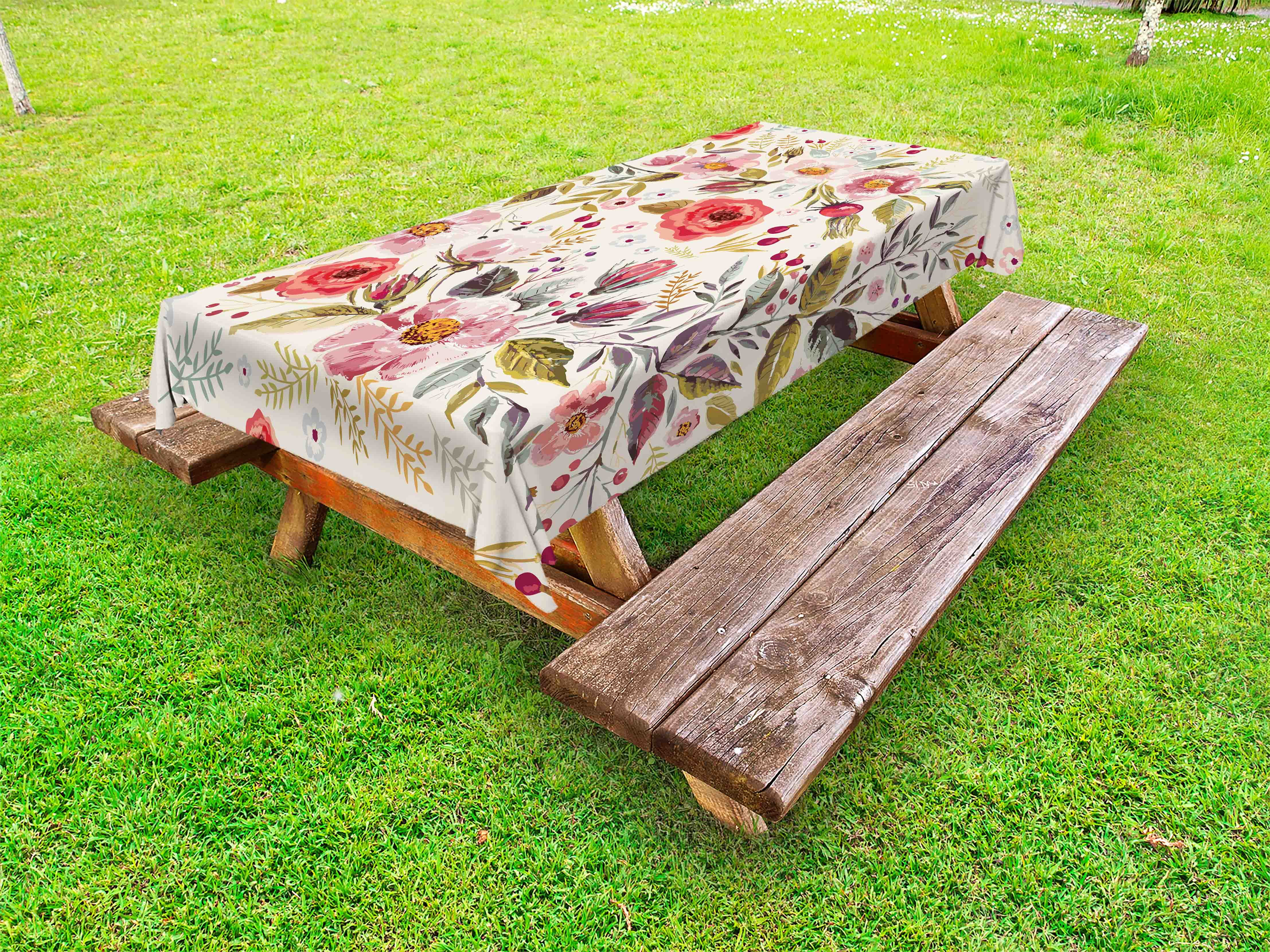 Shabby Chic Outdoor Tablecloth, Watercolor Abstract Spring Poppies