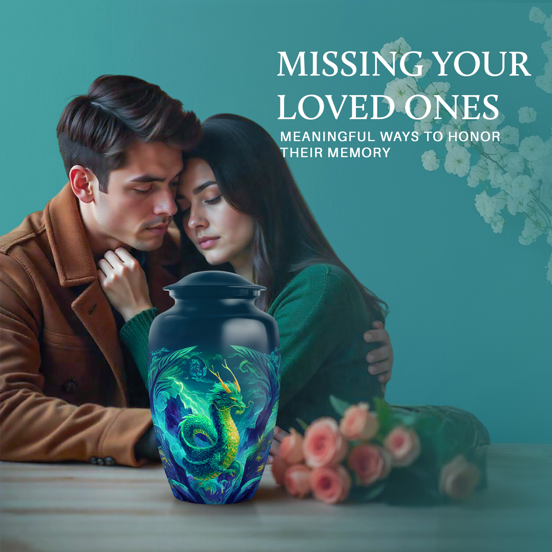 SABURIAL Dragon Urn - Memorial Funeral Urn For Men Ash - Decorative Burial Urns For Ashes Adult Male Ash - 10 Inch - Adult Urns For Human Ashes Women