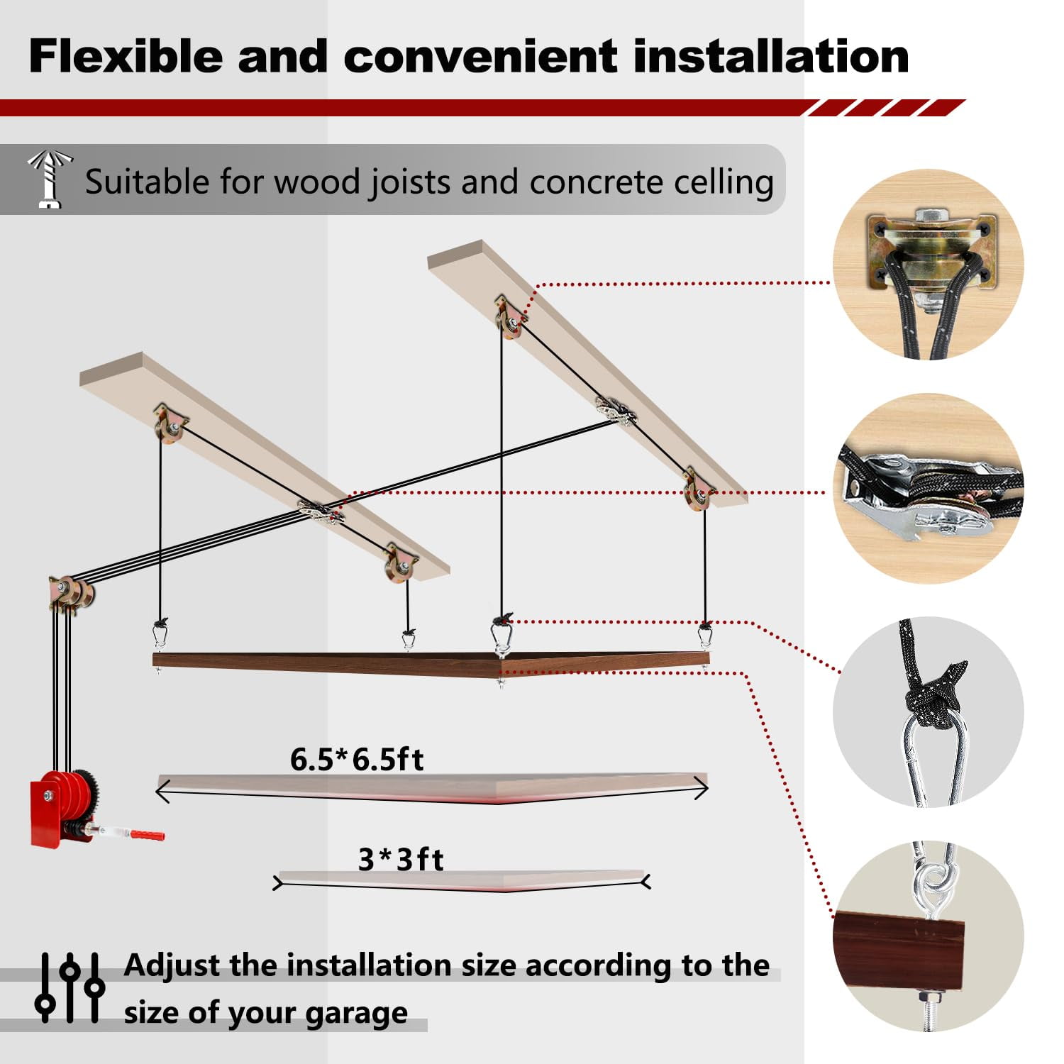 Overhead Garage Storage Lift Hoist, Heavy-duty Ceiling Mounted Garage Storage Lift System， No pallet included