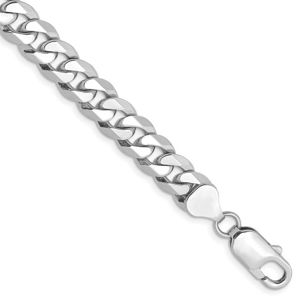 Bracelet Curb - 14K White Gold 8MM Beveled Curb Link Bracelet, 8
