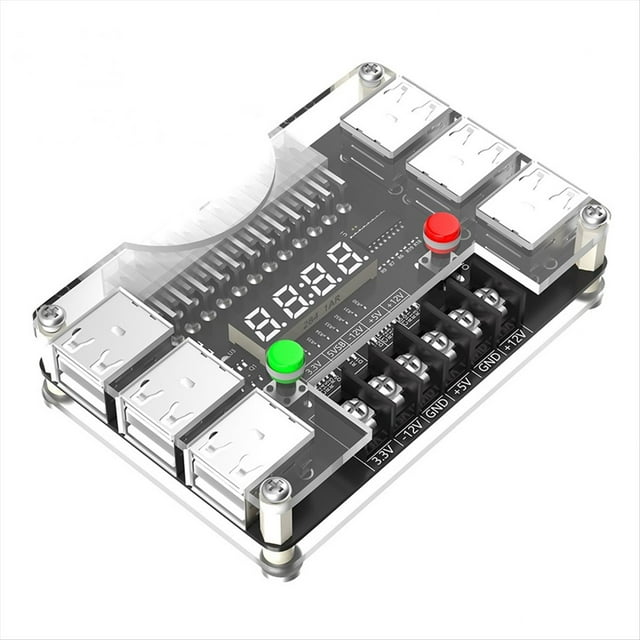 Placa de ConexióN de Fuente de AlimentacióN ATX con Carcasa AcríLica, Voltaje de Salida de 3,3 V, 5 V, 12 V, -12 V y 12 Puertos USB, Salida MáXima de 3 A