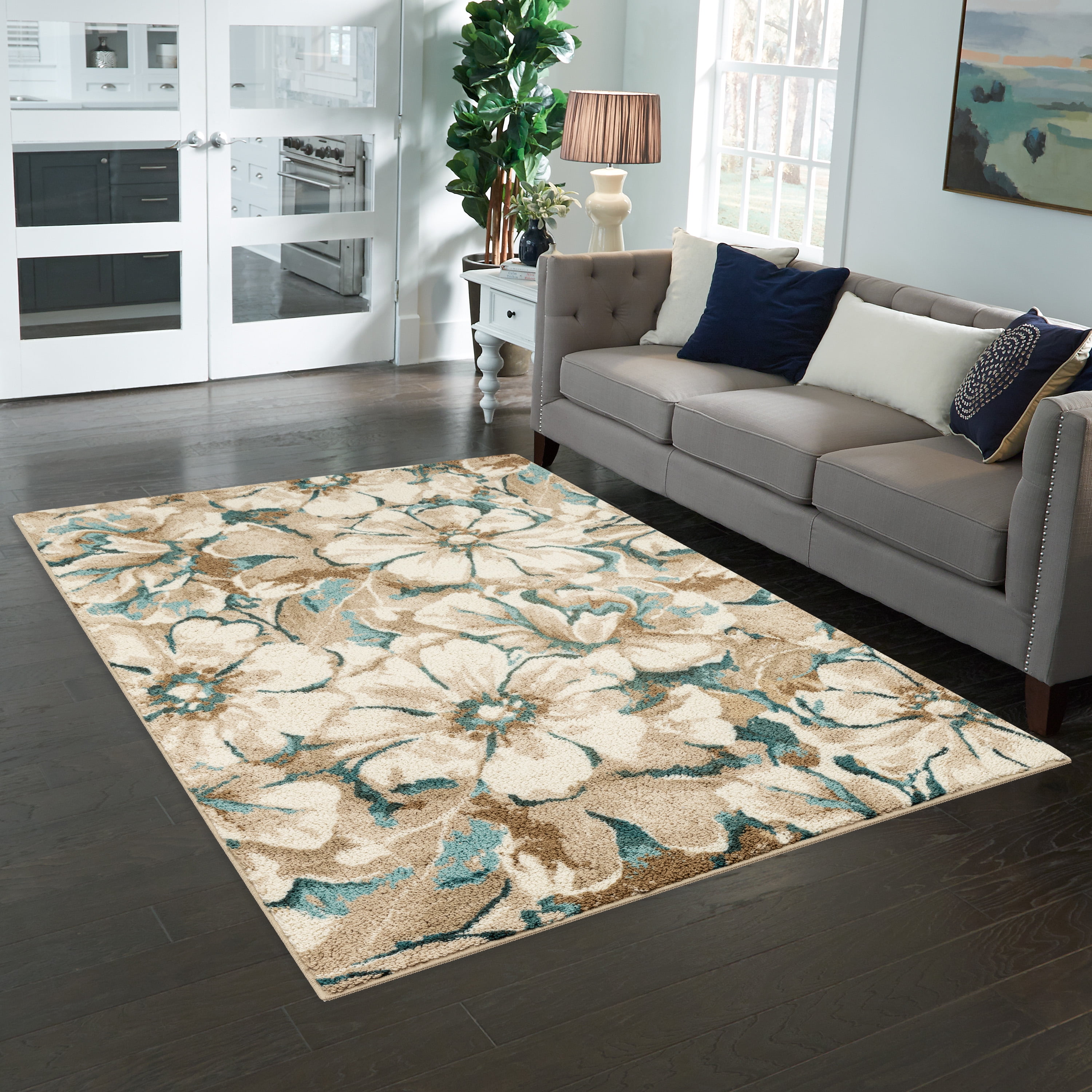 Beige Brown Large Floral Flower Thick Modern Quality Sale Low Cost Area Rugs 