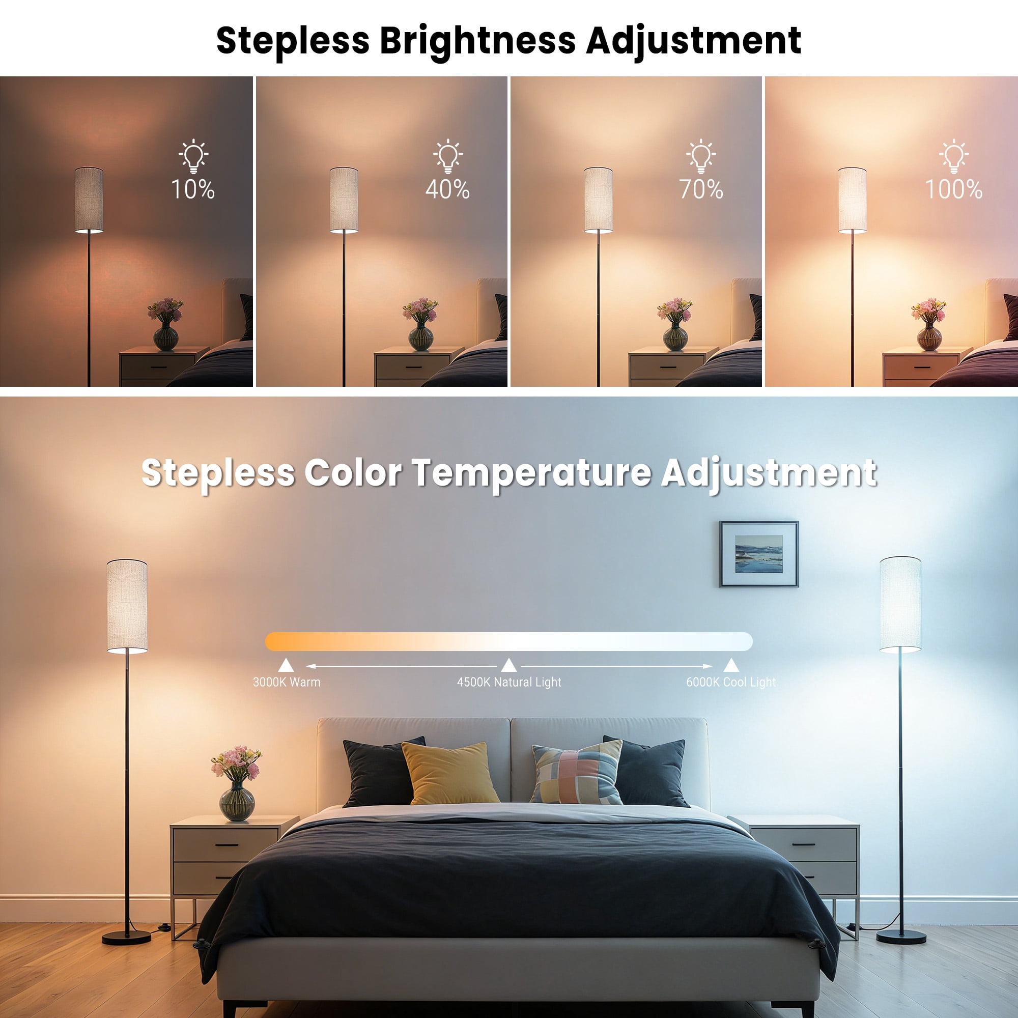 GUPUP Modern Floor Lamp for Living Room, 60" Tall Standing Lamp with Remote Control, 9W LED Bulb Included