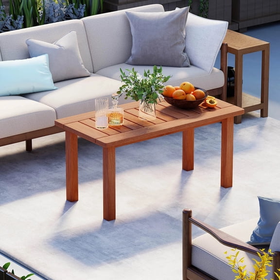 DRAZUNO 35.5" Wooden Coffee Table w/Slatted Tabletop Rectangular Outside Table for Deck