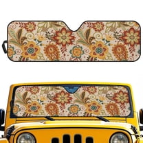 Uorisanigo Windshield Sunshade for Wrangler TJ JK Ethnic Floral Print Windshield Sun Shade Visor Mat for Jeep Wrangler Rubicon Sahara TJ JK JKU 2 Door & 4 Door Car Accessories