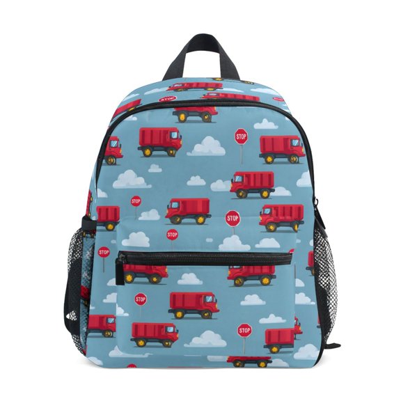 FORMRS Kids School Backpack with Front Zippered Pocket 12" Student Travel Daypack, Truck Clouds Pattern