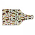 thumbnail image 1 of Harvest Cutting Board, Cartoon Fall Composition Nuts Maple Leaves Owls Roosters Pumpkins, Decorative Tempered Glass Cutting and Serving Board, Wine Bottle Shape, Orange Red Brown, by Ambesonne, 1 of 1