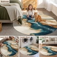 thumbnail image 5 of Round Rugs 7Ft, Teal Brown Round Area Rug Washable Indoor Throw Carpet, Contemporary Modern Abstract Art Large Non Slip Circle Rug for Dining Room Playroom Home Decor Aesthetic, 5 of 8