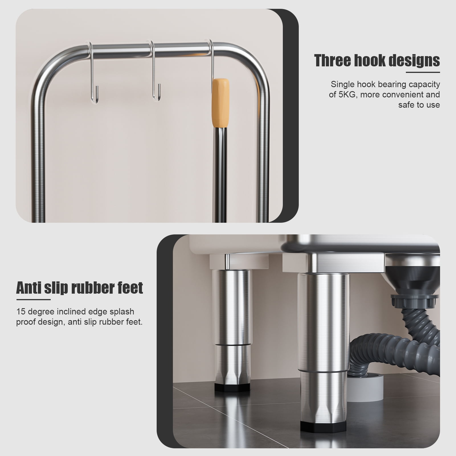 Stainless Steel Mop Sink with Extended Elevated Rack, Commercial Utility Sink for Laundry Room, Kitchen, Restaurant, Overflow-Proof Reservoir, 15° Tilted Edge, 5 Hooks, 150kg Capacity