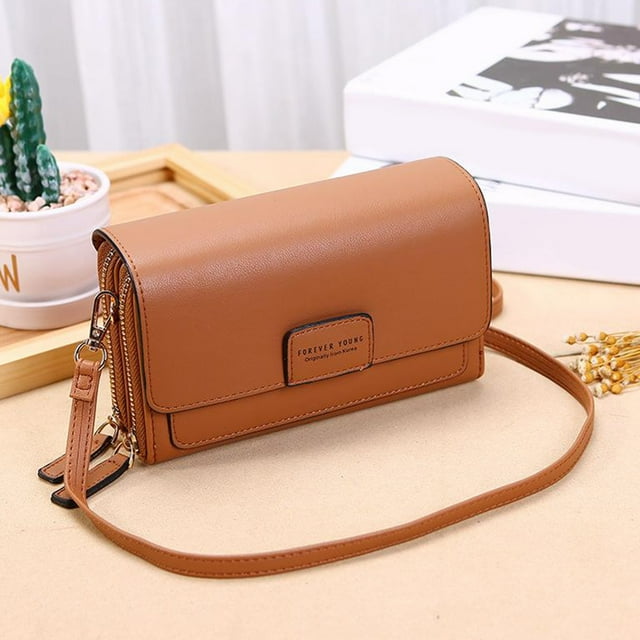 Bolso bandolera cuadrado para mujer, bolso de hombro tipo mensajero, bolso de mano con cremallera de cuero PU, bolso de teléfono con tarjetero a mo marrón Soledad embrague de hombro para mujer