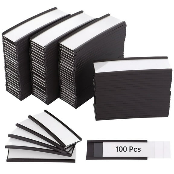 100PCS Magnetic Label Holders, 3" x 1" Magnetic Tag Holder with Paper Inserts and Clear Plastic Protectors, Magnetic Data Card Holder for File Cabinet Metal Shelf Whiteboard